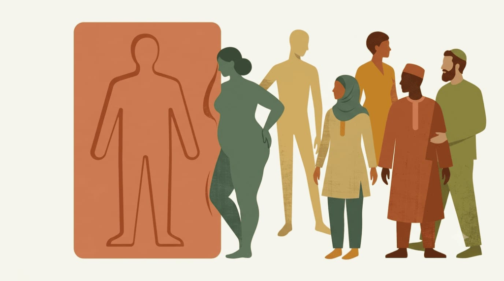 Illustration showing how traditional counseling models fail to fit diverse cultural identities