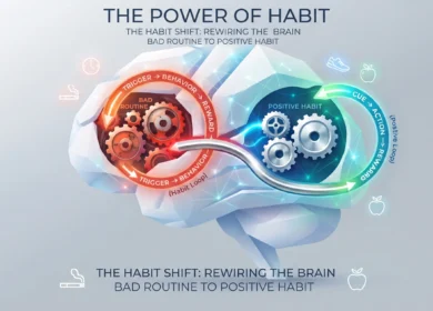 The Power of Habit loop diagram and neural transformation conceptual illustration